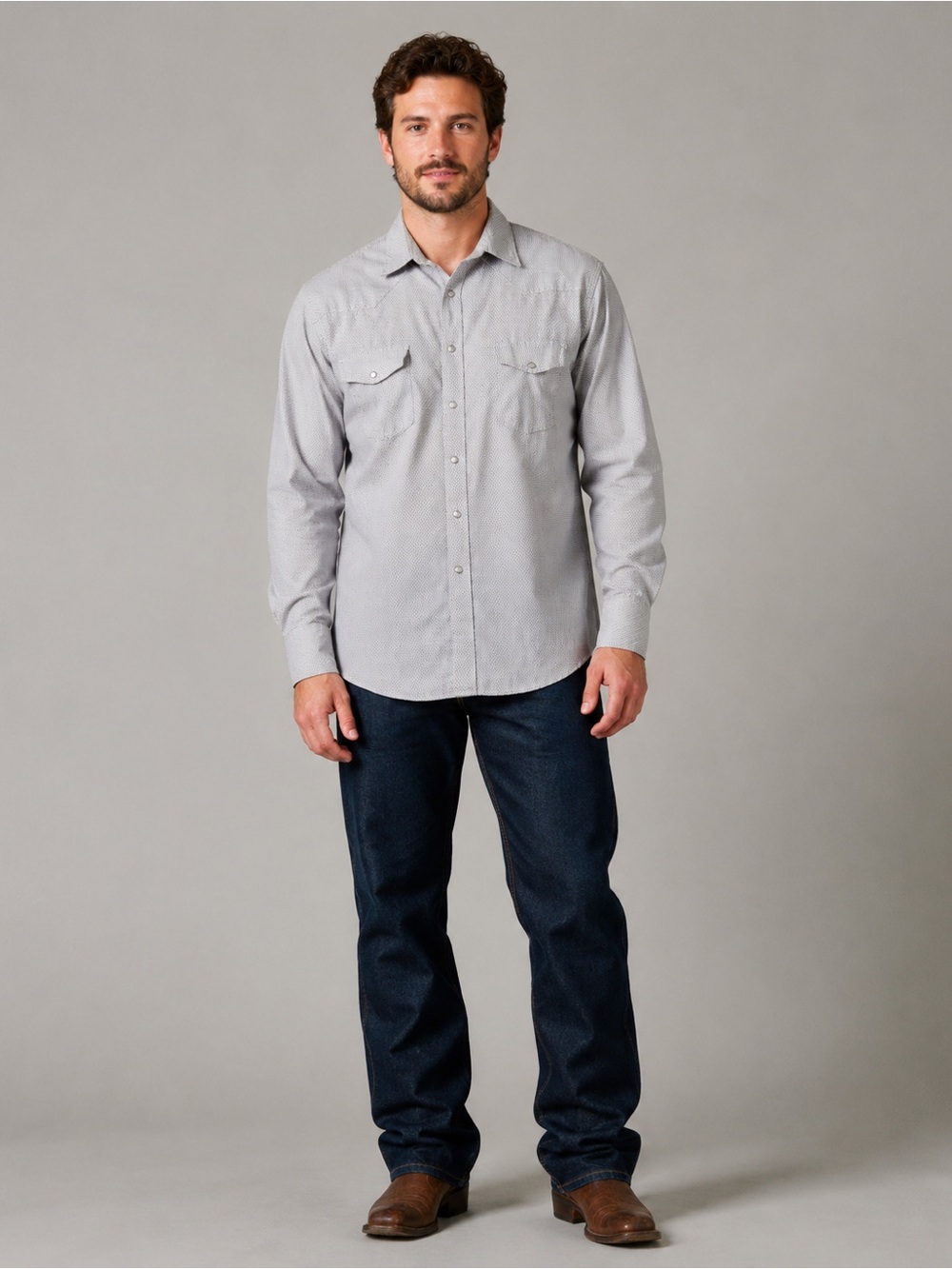 Roper Mens L Western Pearl Snap Shirt Gray Ranch Cowboy Workwear Distressed Geo